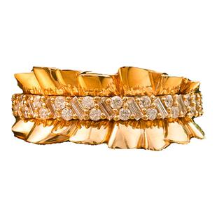 太府珠宝18K金镶嵌天然钻石戒指潮流裙褶边设计款女戒高级复古风