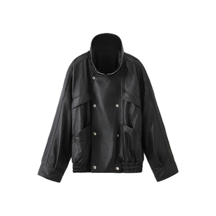【弓ECHO】革乐美杨树林英胚泡皮手工发泡绵羊皮酷飒夹克皮衣外套