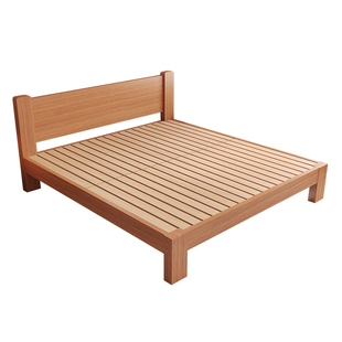 全榉木实木床现代简约1.8双人单人床0.9米无床头家用床架出租房床