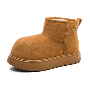 人本卡皮巴拉雪地靴女2025新款冬季东北厚底皮毛一体加绒加厚棉鞋