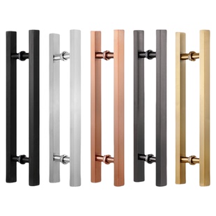 玻璃门拉手不锈钢大拉手方管黑色拉丝玫瑰金钛金双开门推拉门把手