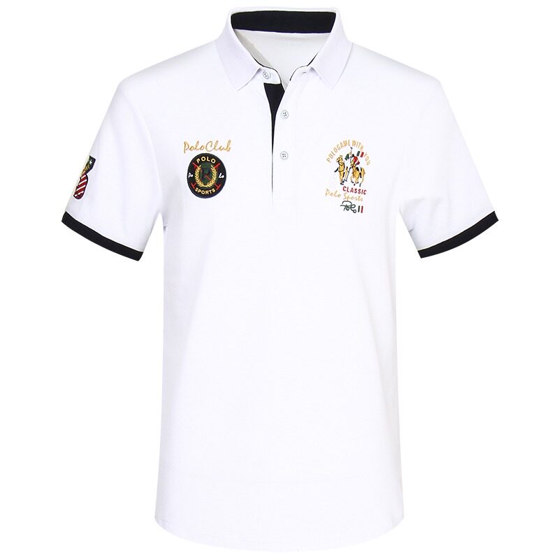 夏季丝光棉白色短袖男士翻领polo