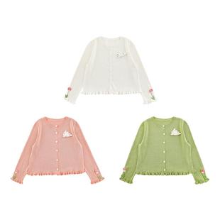 幼悠女童郁金香兔子毛衣开衫夏季弹柔透气柔美别致木耳花边上衣潮