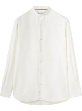 Loro Piana/诺悠翩雅男装中式低领桑蚕丝白色长袖衬衫