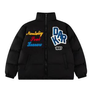 美式高街多巴胺字母毛巾绣立领棉服男款潮牌宽松休闲嘻哈棉衣外套