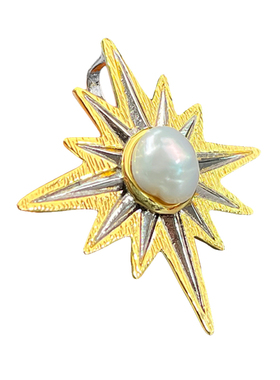 吕如曼银海水珍珠不规则星芒2025年新款送女朋友礼物银镶胸针吊坠