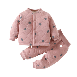 婴儿夹棉分体套装秋冬季保暖洋气男女小月龄一岁宝宝衣服外出冬装