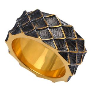 金声情艺黄金复古酷黑龙鳞戒指男女款 999足金龙生肖黑金工艺戒指