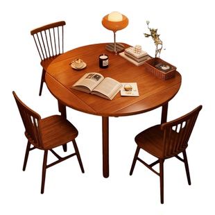 实木折叠圆桌家用小户型方圆两用可伸缩餐桌椅组合北欧饭桌小圆桌