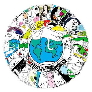 56张欧美潮牌中指猫涂鸦贴纸行李箱笔记本电脑滑板车装饰防水贴画