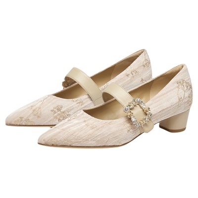 小步舞曲蹀愫26春新款法式复古丝绒玛丽珍鞋方钻扣单鞋T76137A-01