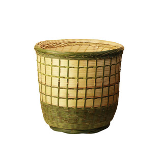 手工竹编带盖竹篓圆形茶叶农作物盛装家用超市竹篮饭店明档陈列