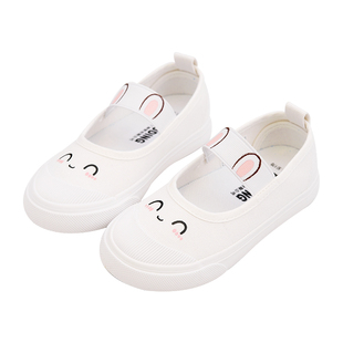 女童小白鞋幼儿园入园室内单鞋儿童白色布鞋宝宝球鞋兔子帆布鞋子
