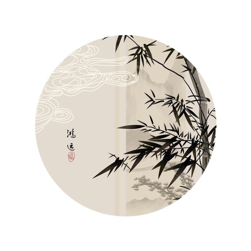 茶室禅意花鸟画竹子墙纸壁画