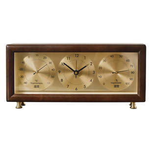 客厅座钟创意复古怀旧仿电视机坐钟实木家用博古架装饰温湿度台钟