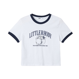 SPAO韩国同款夏季泽西风撞色字母印花圆领短款短袖T恤