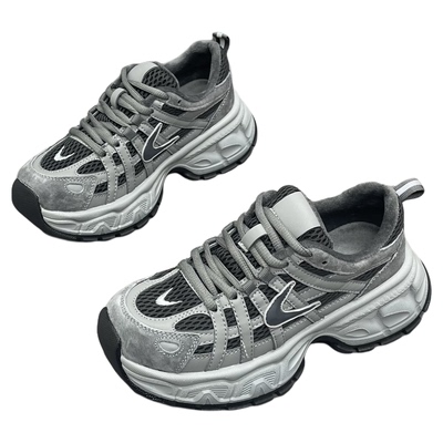 真皮复古加绒老爹鞋女2025年冬季