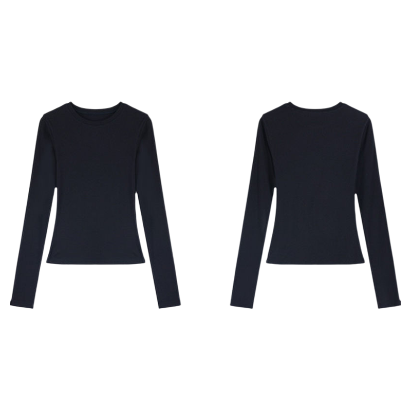 NEVA HU 半糖摩卡 白色圆领长袖t恤女修身内搭显瘦针织打底衫上衣