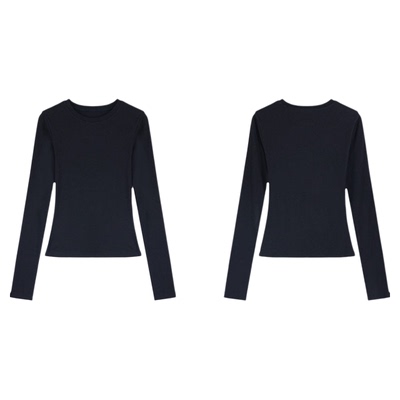 NEVA HU 半糖摩卡 白色圆领长袖t恤女修身内搭显瘦针织打底衫上衣