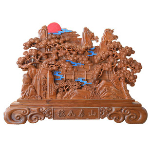 桃木客厅摆件稳如泰山全景手工掐丝景泰蓝工艺品新品包邮古典实木