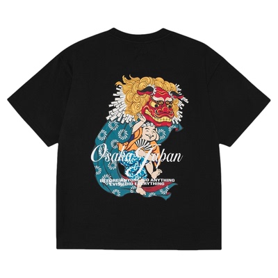 EVISU福神男士佛头舞狮印花T恤