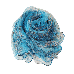 韩版真丝丝巾女长款百搭春秋季桑蚕丝薄款围巾女杭州印花妈妈纱巾