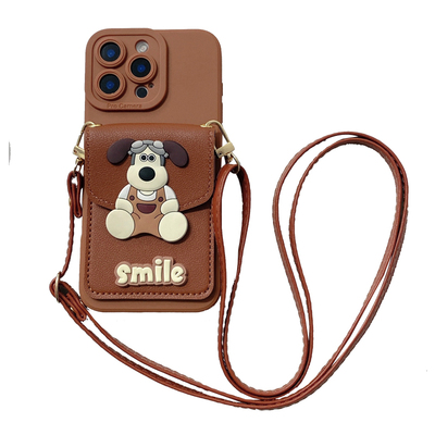 卡通棕色掌门狗卡包手机壳带挂绳
