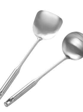 特厚304不锈钢锅铲子炒菜铲家用套装防烫炒菜勺子汤勺漏勺加长柄