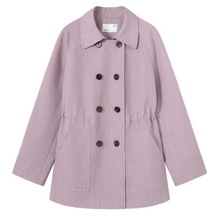 YBAI/亦白 26春季新款时尚百搭休闲仿牛仔纹理收腰显瘦风衣外套女