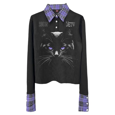 DETW灵猫标语格子POLO衫长袖