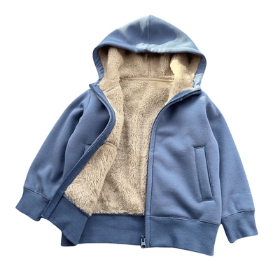 日系羊羔绒连帽卫衣拉链衫