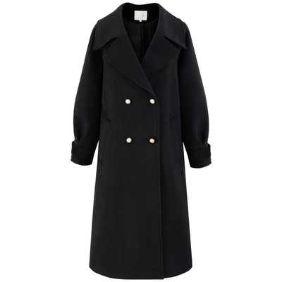 优雅赫本黑毛呢大衣藏肉显瘦