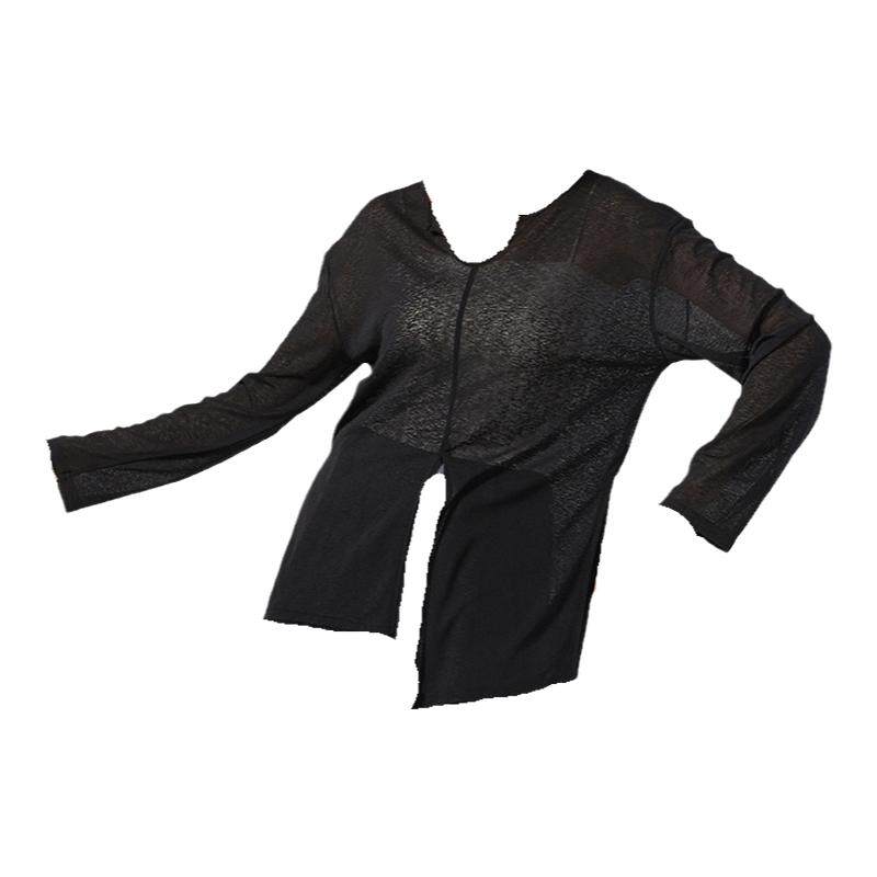 现代舞不规则开叉长袖上衣舞蹈服练功服古典舞宽松T恤跳舞服装女