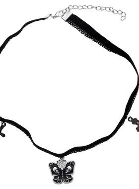刊赛黑色蕾丝十字架蝴蝶项链亚文化小众暗黑气质choker日韩潮配饰