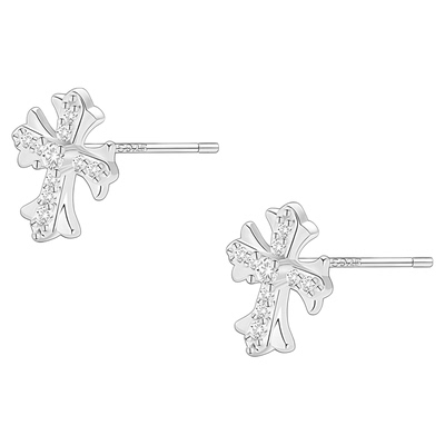 S925纯银针满钻十字架耳钉