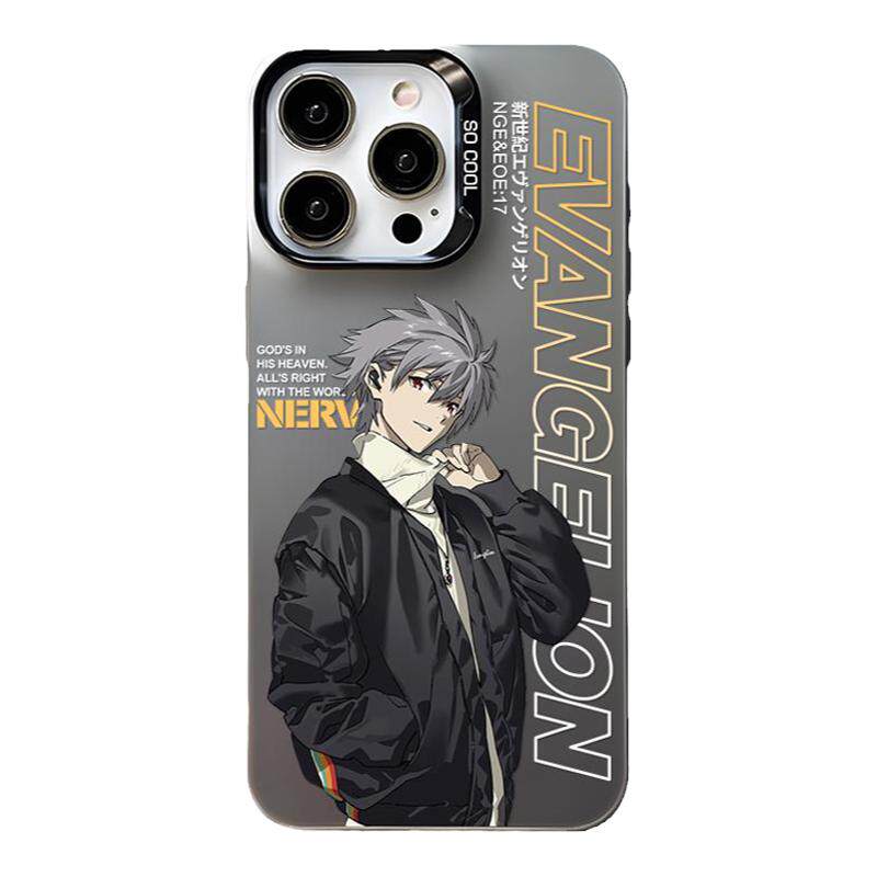 EVA福音战士渚薰适用于苹果15promax手机壳iPhone14潮款13/12/11镭射壳XR彩银x防摔个性潮牌银色肤