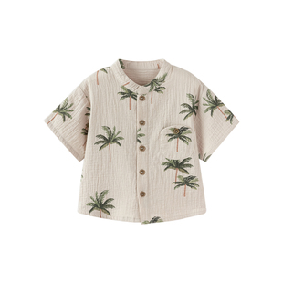 babylove宝宝短袖开衫夏季纯棉纱布上衣透气t恤衬衫休闲百搭夏装