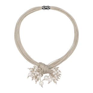 CHEZ LOOPS小众设计绳结珍珠项链 原创高级感气质银色流苏毛衣链