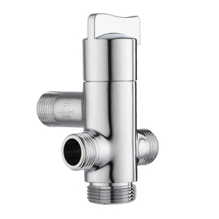 潜水艇一进三出角阀四通角阀分水阀全铜带开关一分三水龙头四角阀