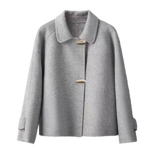 双面羊绒大衣女短款小个子高端减龄牛角扣羊毛呢外套秋冬新款