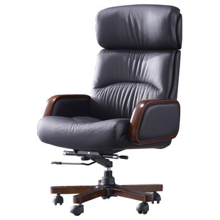 木野老板椅真皮商务大班椅家用转椅舒适电脑椅子实木牛皮办公椅子