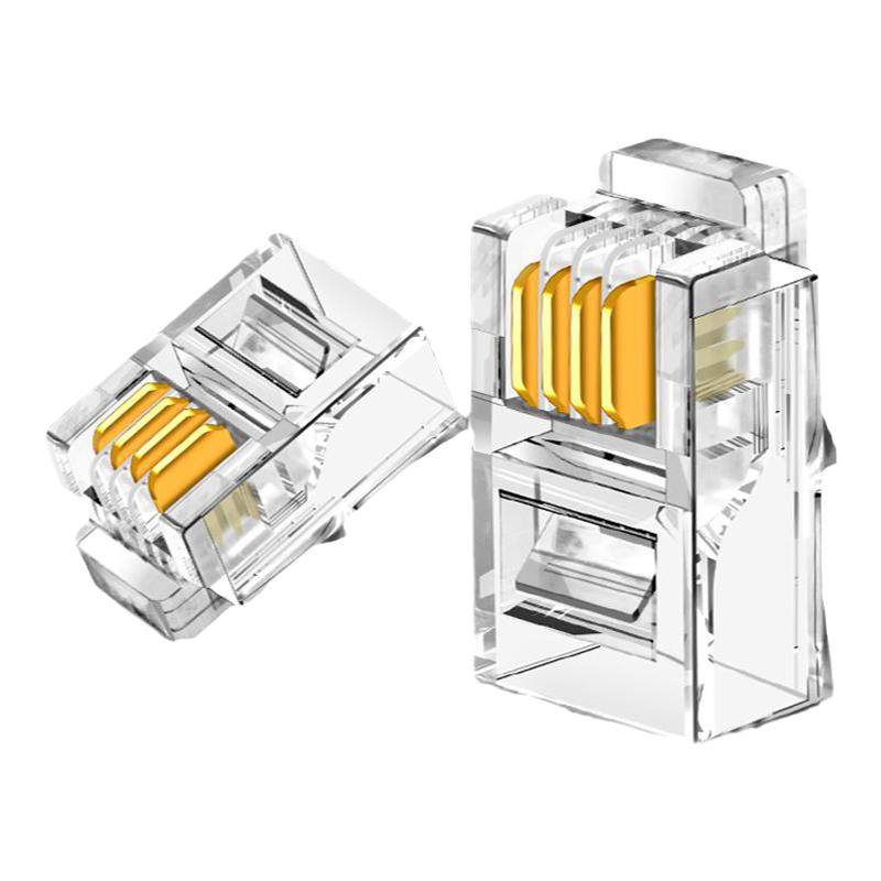 达而稳电话水晶头四芯镀金4p4c连接头4芯RJ11电话线语音线100包邮