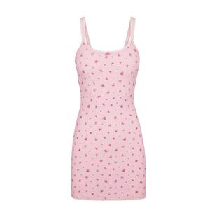 IAMUBABA skims卡戴珊碎花印花粉色吊带短裙蕾丝弹力包臀连衣长裙