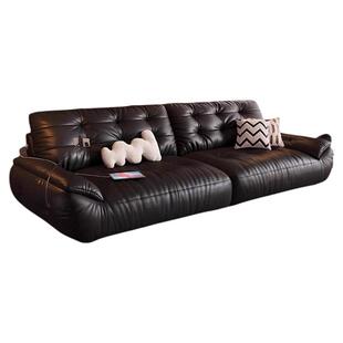 云朵真皮沙发客厅直排大小户型多功能意式复古风黑色太空云端沙发