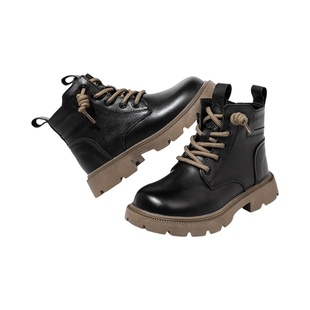 奥康童鞋女童靴子2025新款冬季真皮加绒女孩黑色皮鞋中大童马丁靴