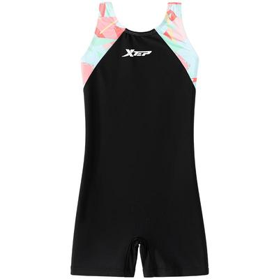 特步女童连体平角专业竞技泳衣