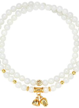 周大生天然和田玉手串两世欢手链S925银配件女款妇女节礼物送妈妈