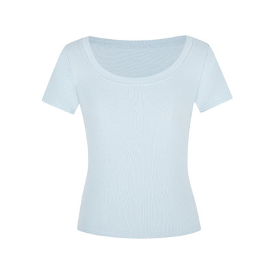 大U领正肩短袖t恤修身显瘦上衣女