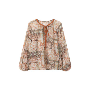 一城画一新款系带领设计文艺复古百搭轻薄舒适短款时尚衫