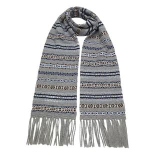 鹿王100纯山羊绒围巾针织保暖百搭费尔岛拼色提花秋冬新款